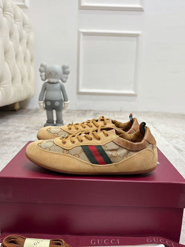 GG Shift Sneakers Elastic Back Light Beige Canvas Suede