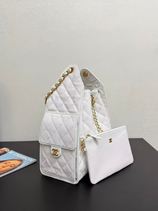 Chanel 2025 Hobo Bag 40cm White Grained Calfskin