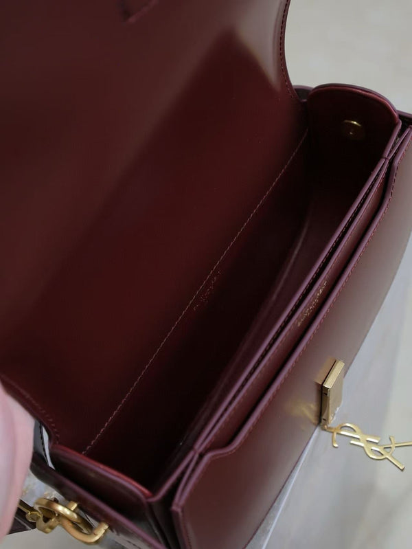 YSL 2025 Voltaire 24cm Burgundy Gold Calfskin