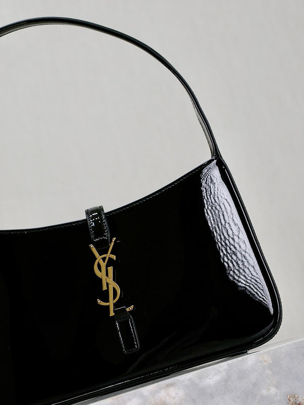 Sac YSL 2025 Le5A7 25cm en cuir verni noir et doré