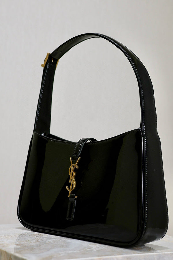 Sac YSL 2025 Le5A7 25cm en cuir verni noir et doré