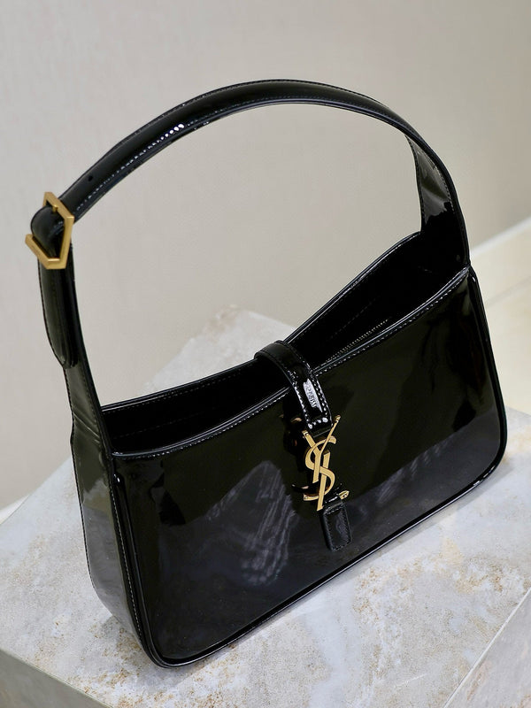 Sac YSL 2025 Le5A7 25cm en cuir verni noir et doré