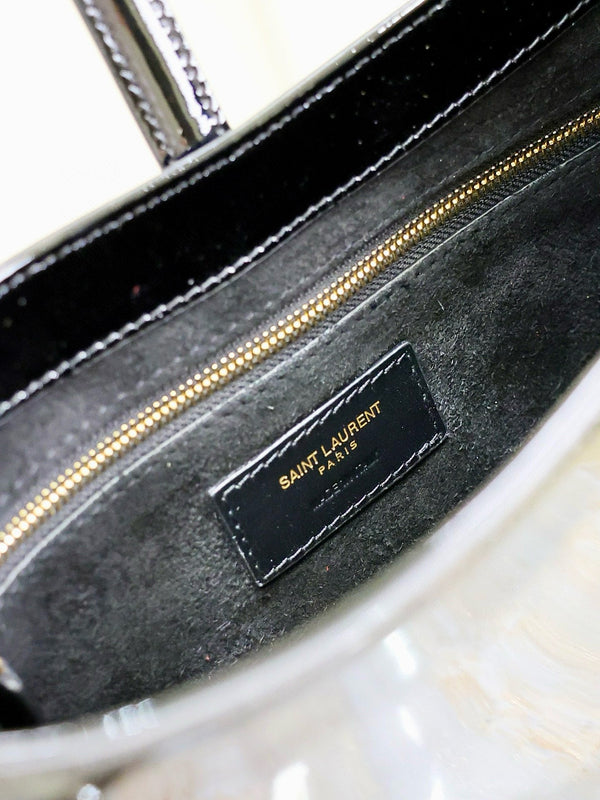 Sac YSL 2025 Le5A7 25cm en cuir verni noir et doré
