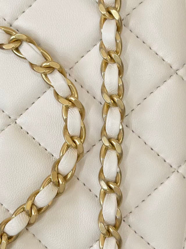 Chanel 2025 Flap Bag White Gold 20cm Shinny Lambskin