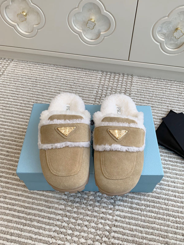 Pra Slippers Daim et Peau lainée Desert Beige 478568