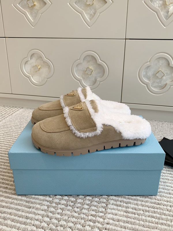 Pra Slippers Daim et Peau lainée Desert Beige 478568