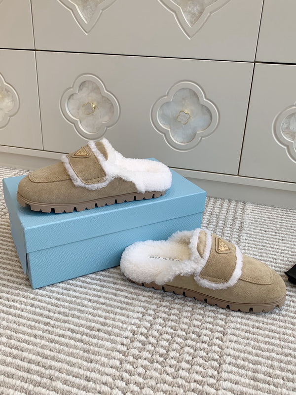 Pra Slippers Daim et Peau lainée Desert Beige 478568
