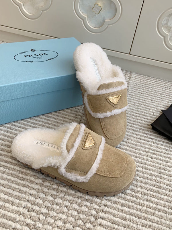 Pra Slippers Daim et Peau lainée Desert Beige 478568
