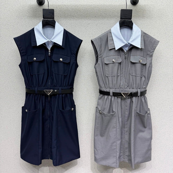 Pra 26s Striped Collared Sleeveless Dress 393957