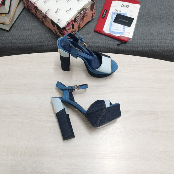 DG Platform Sandals 105mm High Heel Blue Patchwork Denim