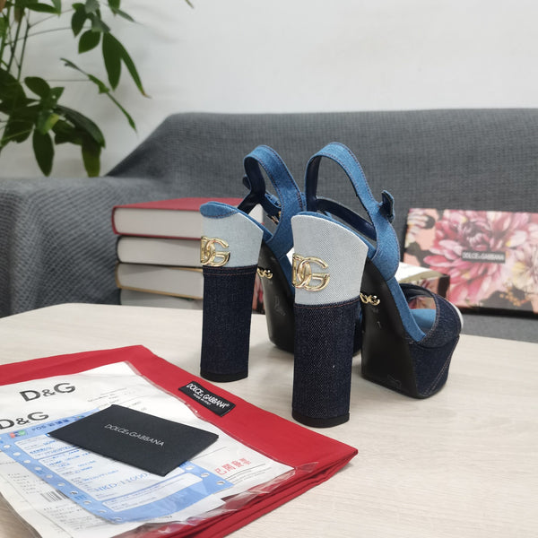 DG Platform Sandals 105mm High Heel Blue Patchwork Denim
