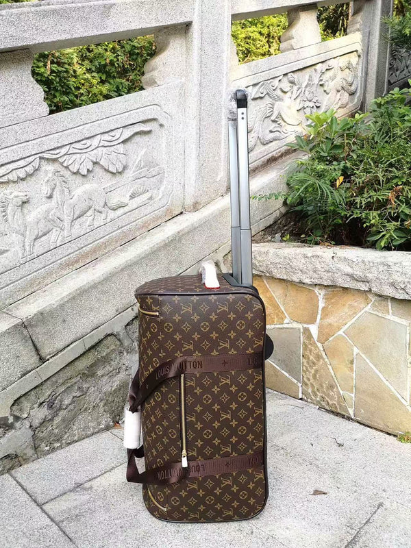 LV Horizon 55 Duffle Soft Jacquard Suitcase Brown Cowhide