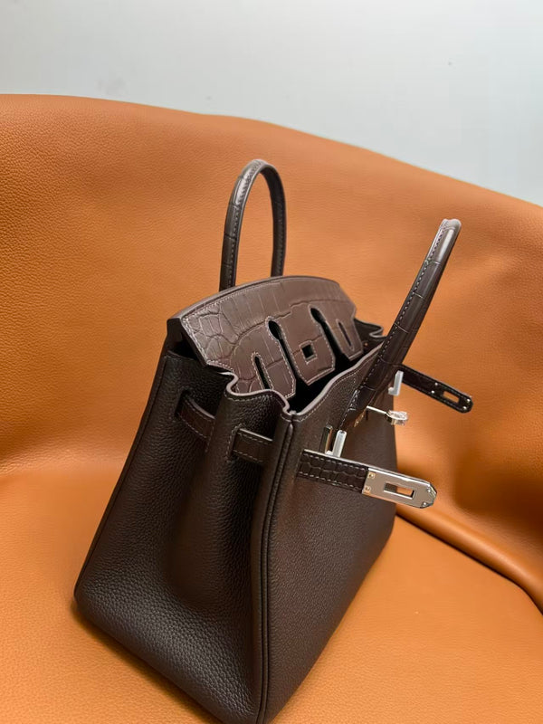 HM BIRKIN 25CM Dark Taupe CROCODILE AND TOGO LEATHER SILVER HARDWARE