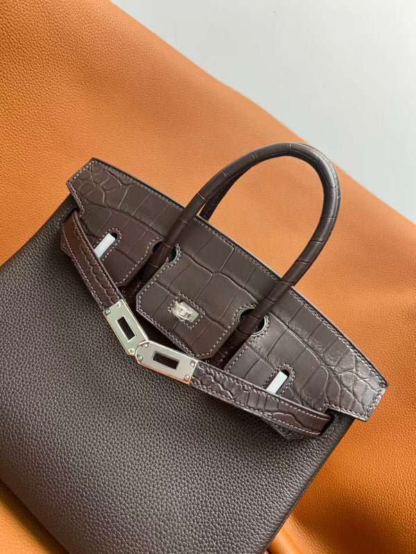 HM BIRKIN 25CM Dark Taupe CROCODILE AND TOGO LEATHER SILVER HARDWARE