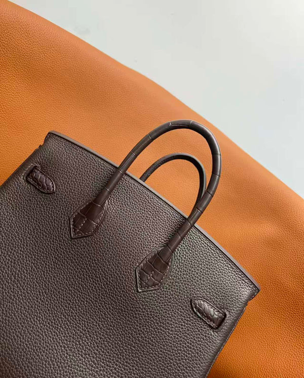 HM BIRKIN 25CM Dark Taupe CROCODILE AND TOGO LEATHER SILVER HARDWARE