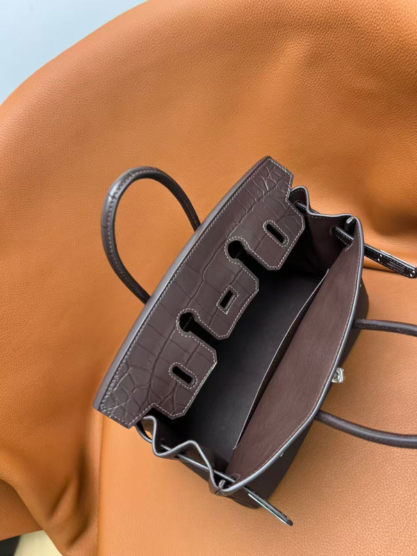 HM BIRKIN 25CM Dark Taupe CROCODILE AND TOGO LEATHER SILVER HARDWARE