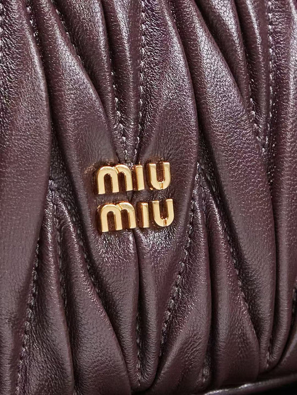 Miu Matelassé Pouch Bag 23cm Chocolate Leather