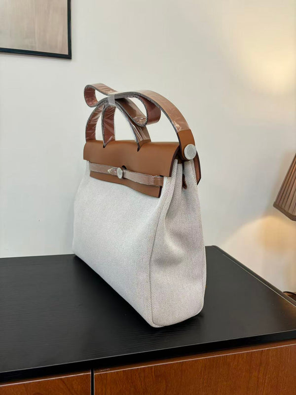HERBAG MESSENGER 39 BAG IN BROWN CANVAS WAXED LEATHER