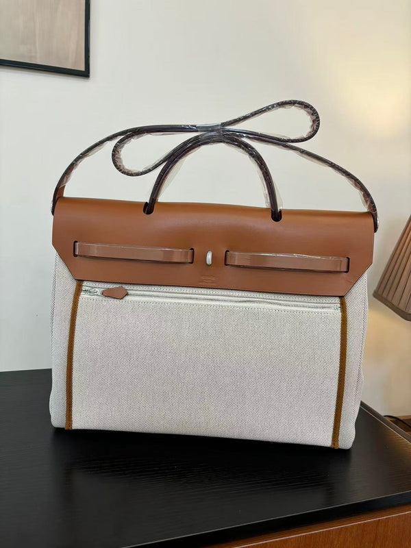 HERBAG MESSENGER 39 BAG IN BROWN CANVAS WAXED LEATHER