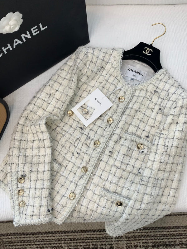 CC Tweed Plaid White Jacket