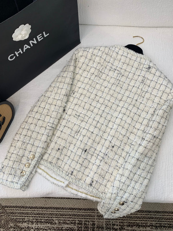 CC Tweed Plaid White Jacket