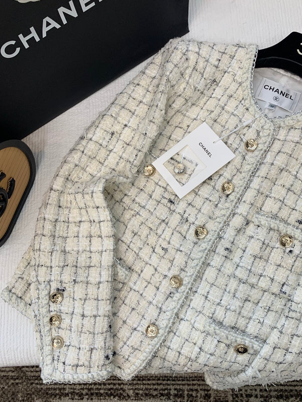 CC Tweed Plaid White Jacket