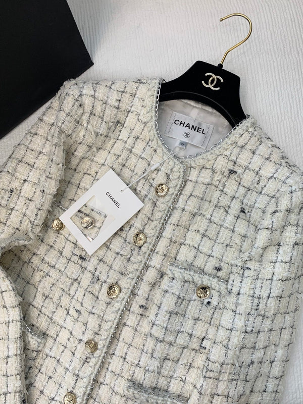 CC Tweed Plaid White Jacket