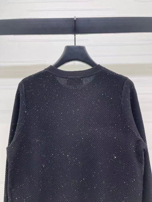 Chanel 2026 Cardigan en tricot à col rond, sequiné, soie et laine