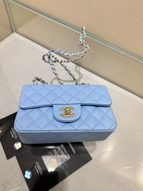 SQUARE FLAP BAG 20CM BLUE CAVIAR SILVER HARDWARE