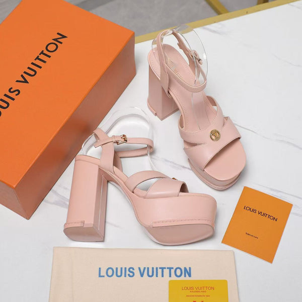 LV Maya Heeled Platform 13cm Sandals Nude Pink Leather