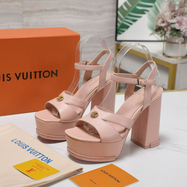 LV Maya Heeled Platform 13cm Sandals Nude Pink Leather