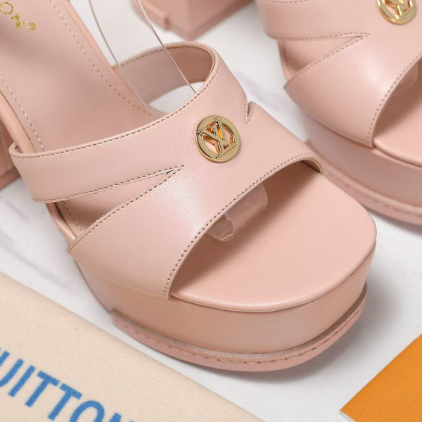 LV Maya Heeled Platform 13cm Sandals Nude Pink Leather