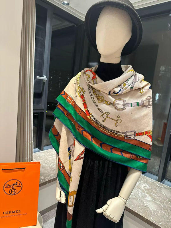 HERMES 25S SCARF 140 IN CASHMERE SILK 727303