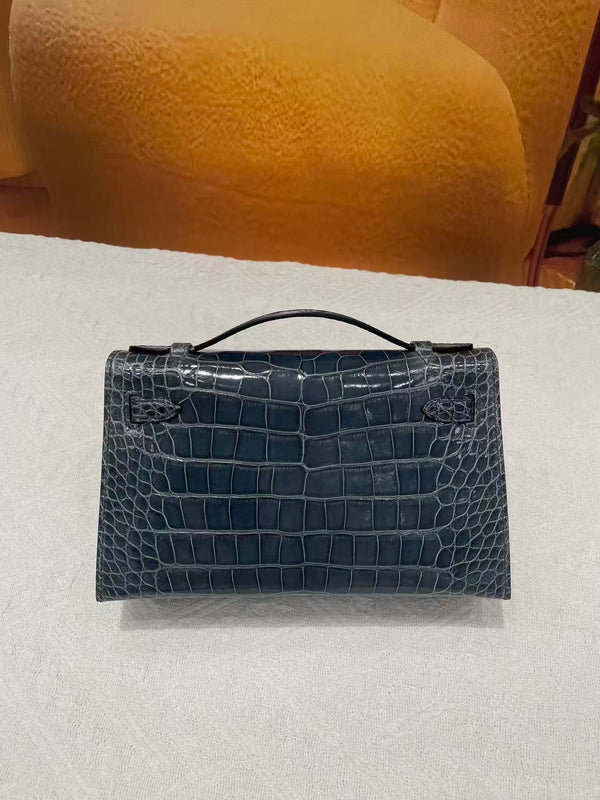 HM Kelly 22cm Dark Blue-Gray Patent Corocodile (Production needs 12 days to complete)