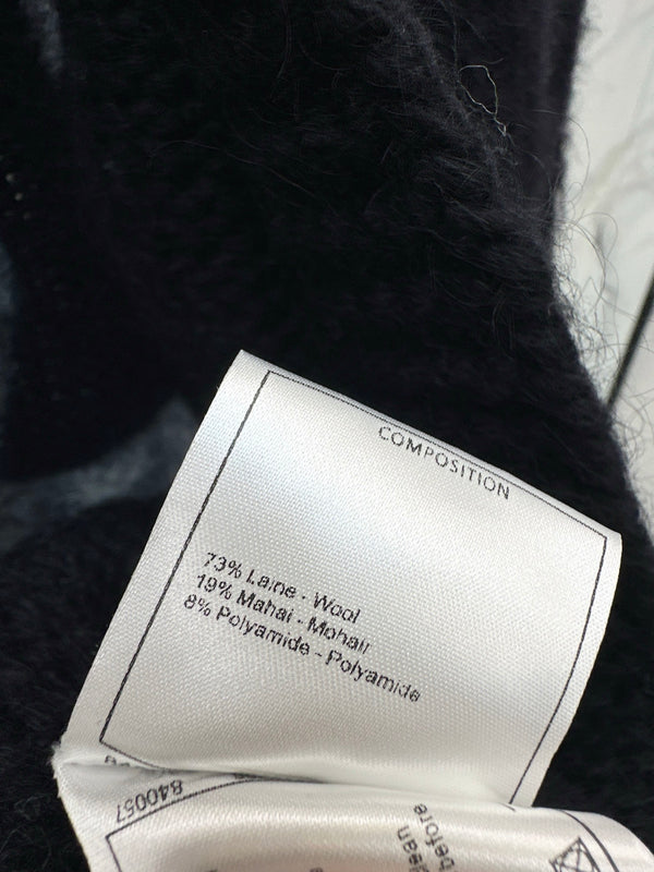 CC Mohair Wool Fluffy Black and White Belt Cardigan