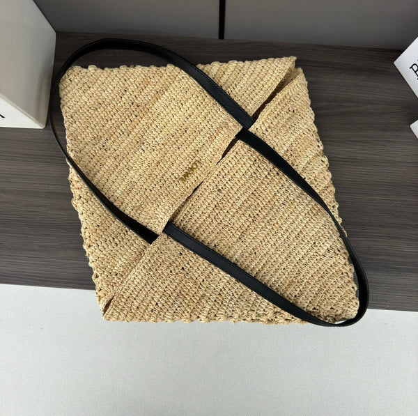 LOE 31 Medium Puzzle Fold Tote Beige in Raffia