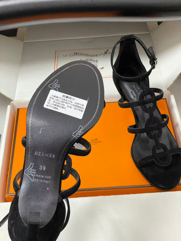HM 26S STRAPPY HIGH HEEL 70MM IN BLACK LAMBSKIN