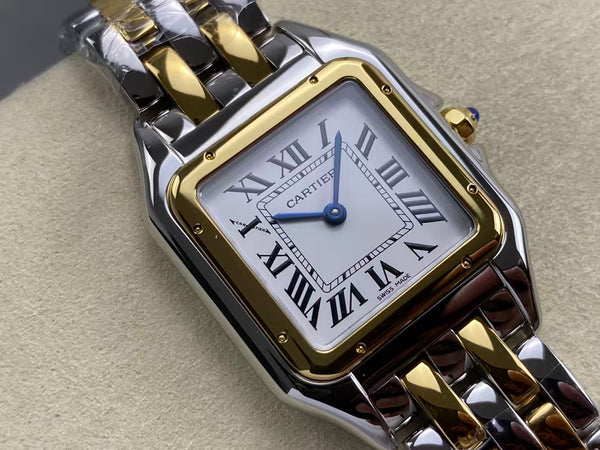 PANTHERE DE CARTIE 27MM QUARTZ GOLD STEEL WHITE DIAL BEST VERSION