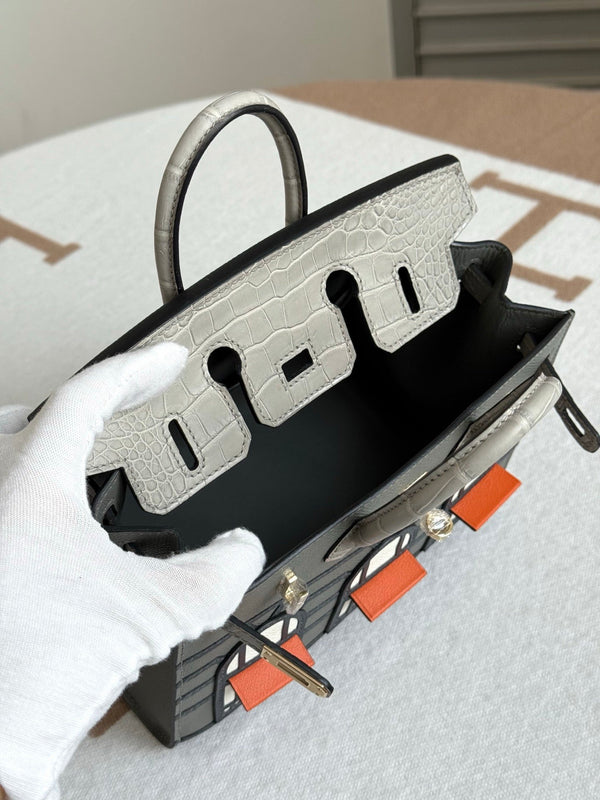 HM Birkin Faubourg 20 Grey & Dark Grey Espom Alligator Embossed Leather