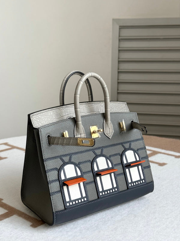 HM Birkin Faubourg 20 Grey & Dark Grey Espom Alligator Embossed Leather