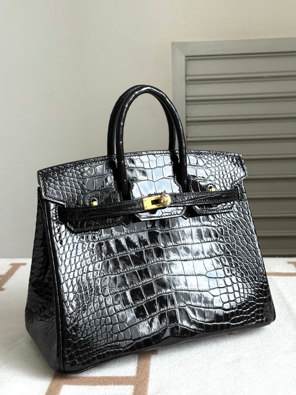 HM Birkin 35cm Black Glossy Crocodile Leather GHW