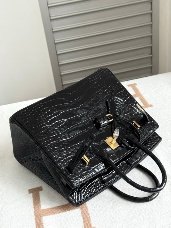 HM Birkin 35cm Black Glossy Crocodile Leather GHW