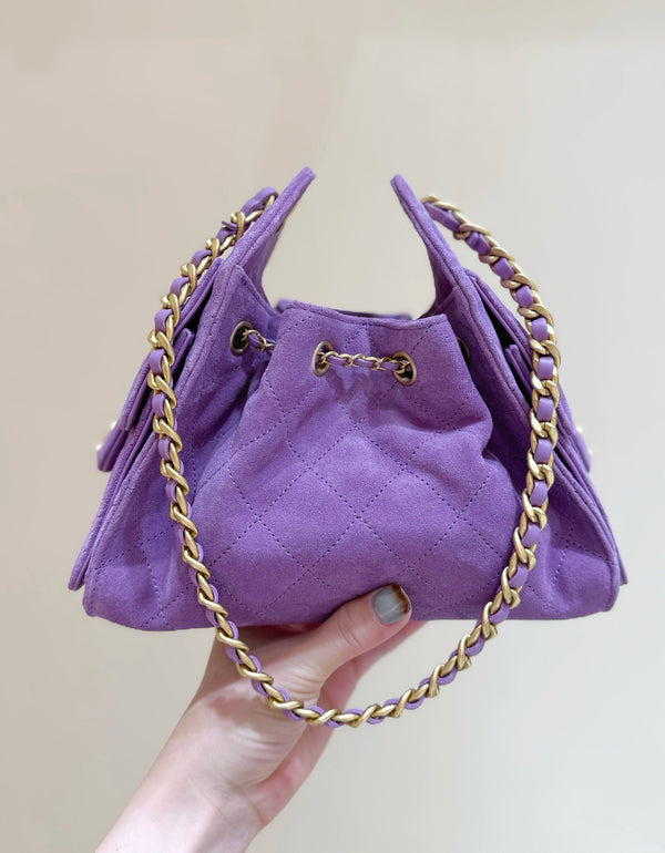 CHANEL 25S HOBO BAG 22 CM PURPLE SUEDE WITH GOLD HARDWARE