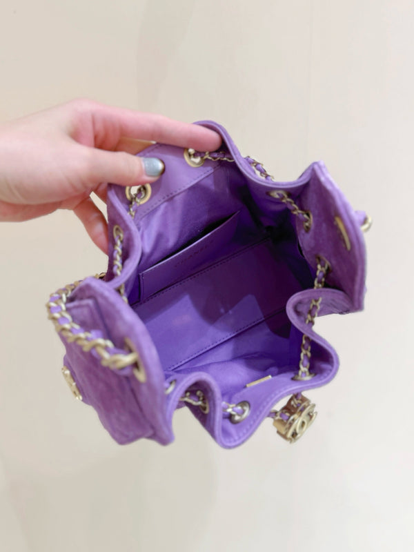 CHANEL 25S HOBO BAG 22 CM PURPLE SUEDE WITH GOLD HARDWARE