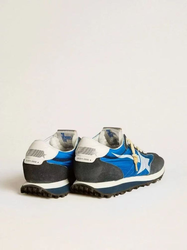 Golden Goose Blue Marathon Sneaker in Leather Fabric