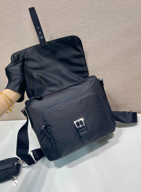 Prada Shoulder Bag 25cm Black Re-Nylon& Saffiano Leather