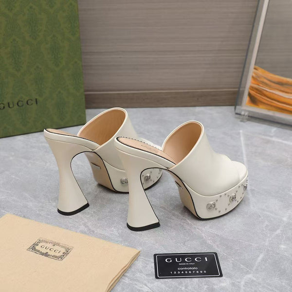 GG Platform Mule Sandals 13cm White Cowhide