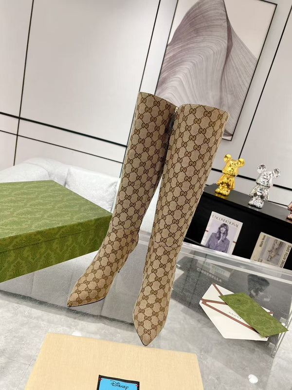 GG High Boots Horsebit 8cm Canvas Calfskin