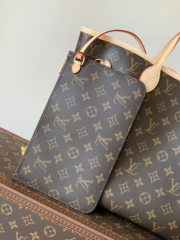 Louis Vuitton Neverfull MM Tote Bag Brown Monogram Canvas with Cowhide