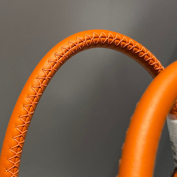 HM Steeple 25 Bag Orange Ivory Calfskin Canvas